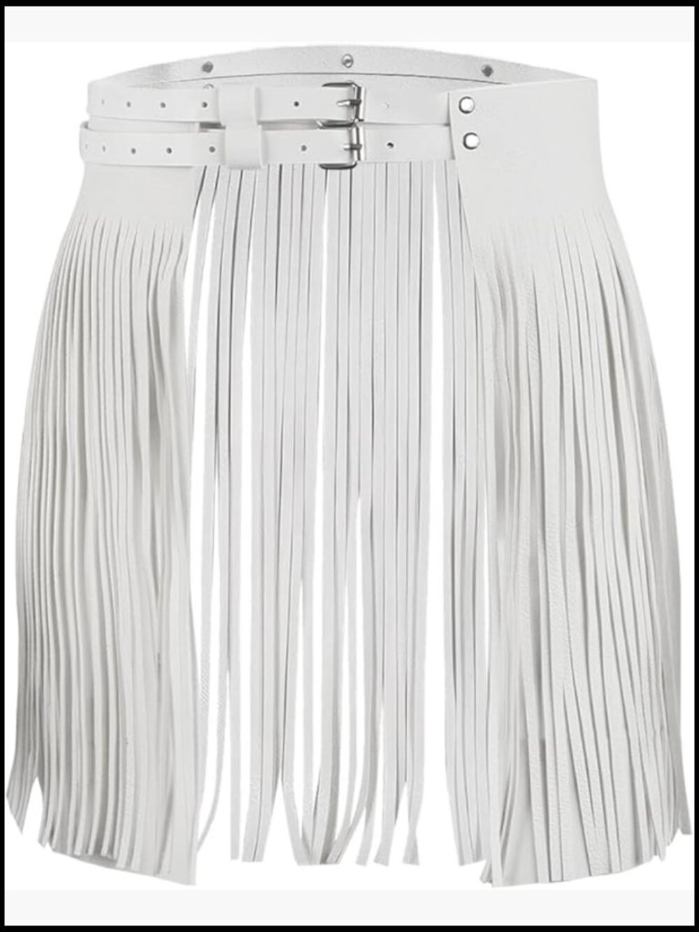 White Fringe Double-Buckle Leather Belt